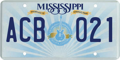 MS license plate ACB021