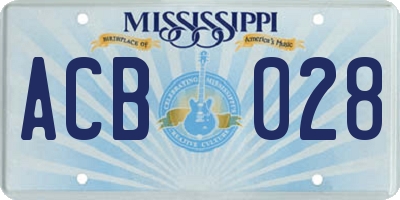 MS license plate ACB028