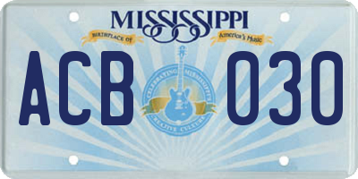 MS license plate ACB030