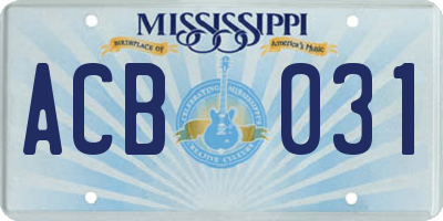MS license plate ACB031