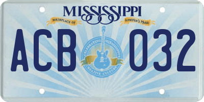 MS license plate ACB032