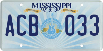 MS license plate ACB033