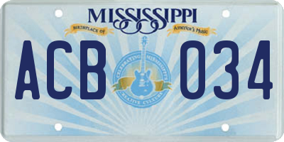 MS license plate ACB034