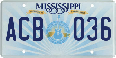 MS license plate ACB036
