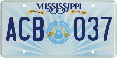 MS license plate ACB037