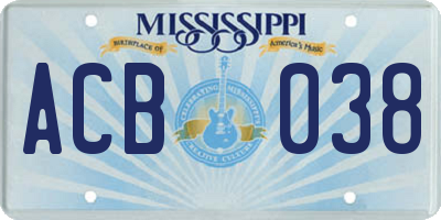 MS license plate ACB038