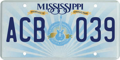 MS license plate ACB039