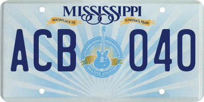 MS license plate ACB040