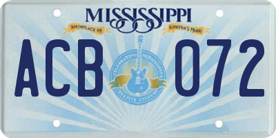 MS license plate ACB072