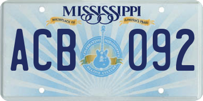 MS license plate ACB092