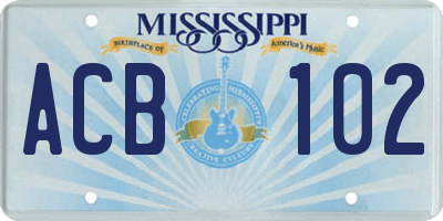 MS license plate ACB102