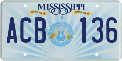 MS license plate ACB136