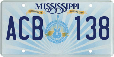 MS license plate ACB138