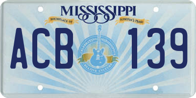 MS license plate ACB139