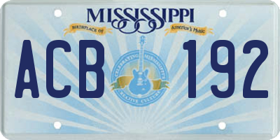 MS license plate ACB192