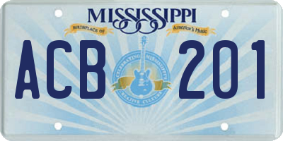 MS license plate ACB201