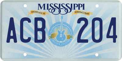 MS license plate ACB204