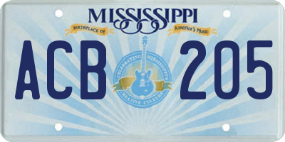 MS license plate ACB205
