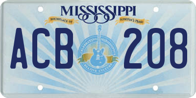MS license plate ACB208