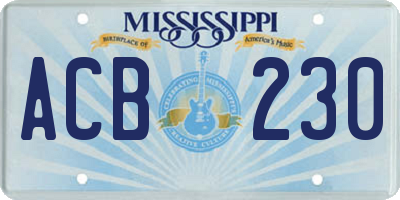 MS license plate ACB230