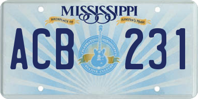 MS license plate ACB231