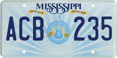 MS license plate ACB235