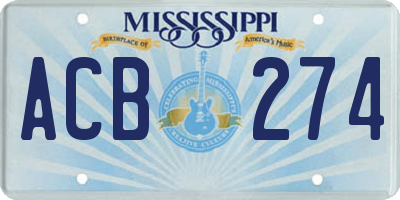 MS license plate ACB274