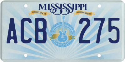 MS license plate ACB275