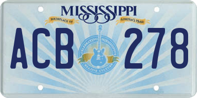 MS license plate ACB278