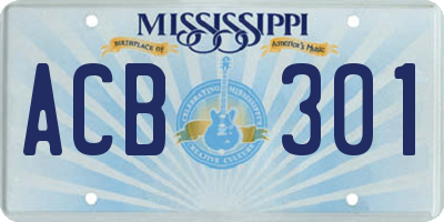 MS license plate ACB301