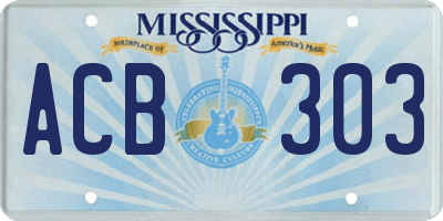 MS license plate ACB303