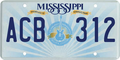MS license plate ACB312
