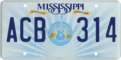 MS license plate ACB314
