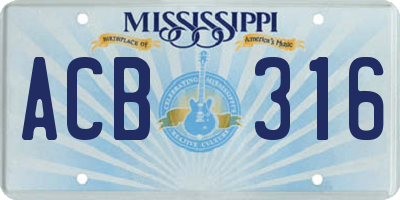 MS license plate ACB316