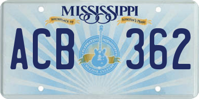 MS license plate ACB362