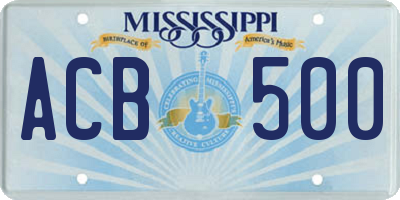 MS license plate ACB500