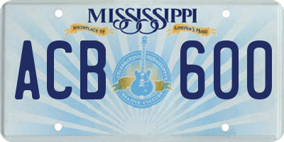 MS license plate ACB600