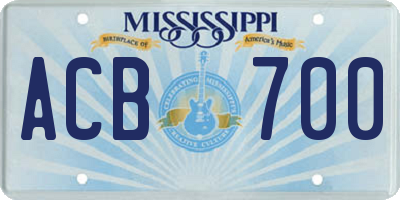 MS license plate ACB700