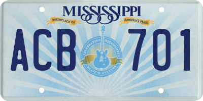 MS license plate ACB701