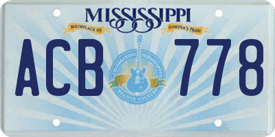 MS license plate ACB778