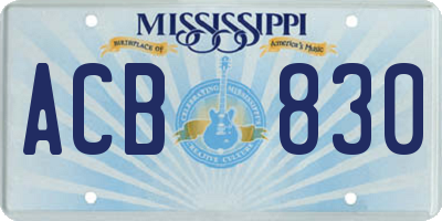 MS license plate ACB830