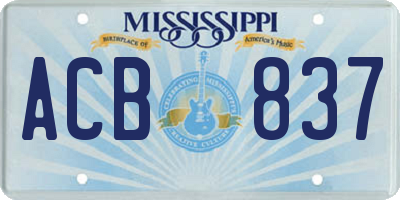 MS license plate ACB837