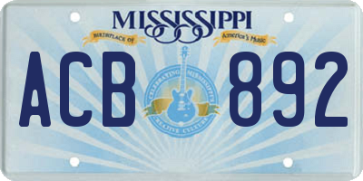 MS license plate ACB892