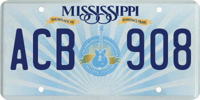 MS license plate ACB908