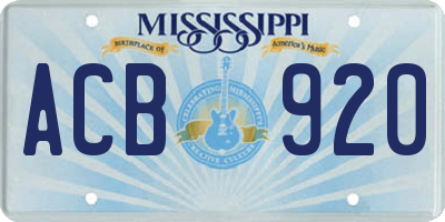 MS license plate ACB920