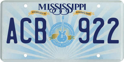 MS license plate ACB922