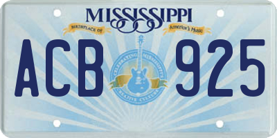 MS license plate ACB925