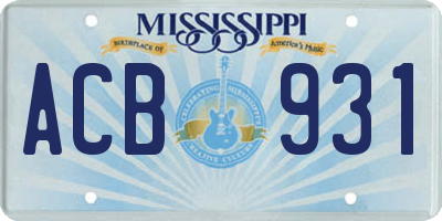 MS license plate ACB931