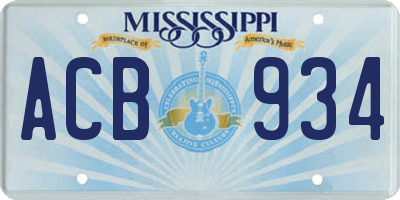 MS license plate ACB934