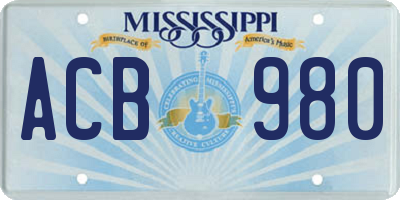 MS license plate ACB980
